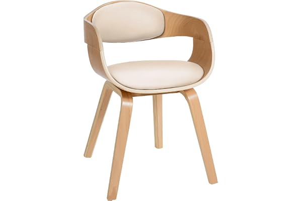 CLP Chaise Retro Kingston en Similicuir I Chaise De Salle A Manger avec Accoudoirs I Sičge Et Dossier Rembourrés I Piétement en Bois, Couleur:Nature/crčme