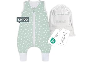 ‎EMMA & NOAH emma & noah Baby Schlafsack mit Füßen 1.0 TOG, Ganzjahres Schlafsack mit Beinen für den Frühling, Sommer und Herbst, 100% Bio-Baumwolle, OEKO-TEX Zertifiziert (Punkte Mint, 90 cm)