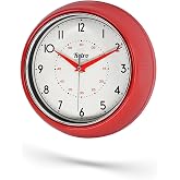 New-Max Premium Serisi Retro Tasarım Metal Kadranlı Bombeli Cam &Ouml;zellikli 30 cm Ev ve Ofis Saati Kırmızı, 30cm