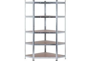 THINIA HOME - Estantería Modular Esquinera, Acero y MDF Antihumedad, Hogar, Trastero, Garaje, 5 Baldas Ajustables, Carga Máx. 875Kg, 80x40x56x180cm (Largo x Ancho x Frontal x Alto)