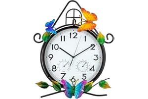 HOBYLUBY 38,1 cm große Outdoor-Uhr, Wanduhr mit Thermometer und Luftfeuchtigkeit, leise, kein Ticken, Outdoor-Uhren, wasserdicht, für Terrasse, Wohnzimmer, Küche