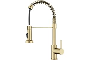 FORIOUS Kitchen Tap, Spring Kitchen Sink Mixer Taps with Pull Down Sprayer, Commercial Faucet Single Handle Lever, High Arc Swivel 360 with 2 Spray Mode, Brushed Gold