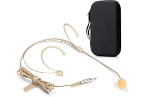 Sujeetec Microphone Serre-tête Microphone de tête Tour d'oreille à condensateur unidirectionnel de 3,5 mm pour émetteur sans Fil d'amplificateur de Voix de caméra PC