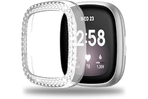 Miimall Compatibile con Fitbit Versa 3, custodia protettiva per Fitbit Versa 3, con strass e brillantini, in policarbonato rigido, resistente agli urti, antigraffio, con cornice di diamanti e diamanti