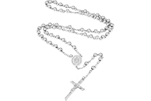 Supcare Collar Rosario Católico Hombre Mujer Collar Cristiano Acero Inoxidable 316L Rosario Medalla Santa María con Colgante Crucifijo Joyería Religiosa Rezo Oración