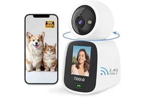 Noorio 2K HDR PTZ Camera, 360° Baby/Pet Monitor, Free Local Storage, Long-Range 2.4 GHz Wi-Fi, One-Click Video Calling with 2.4" Screen, AI Tracking, IP66 Indoor/Outdoor Security Cam, Works with Alexa