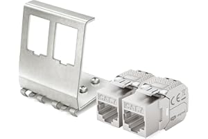hb-digital Lot de 2 modules Keystone CAT 7 RJ45 femelle STP 10 Gbit/s – Sans outil LSA – Avec 1 x 2 ports 35 mm DIN Rail Métal Adaptateur de rail DIN Keystone Ethernet LAN Commutateur réseau