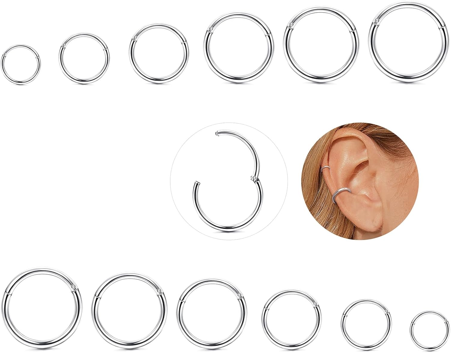 YADOCA 12 Pcs Acero Quirúrgico Piercings Nariz Septum Piercing 16G Segmento Anillo Cuerpo Piercing Nariz Aro Labio Anillos Cartílago Concha Helix Pendientes para Mujeres Hombres 6-16mm