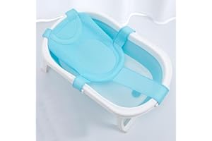 TAIYYI Babybadenetzt, Baby Badewanne Pad,Badewanneneinsatz Baby mit Mesh Verstellbar,Babywannenmatte Anti-Rutsch mit Sicherheitsgurt,Babybadenetzt Babywannenmatte für Neugeborene Kleinkind (Blau)