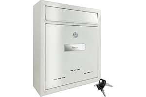 ‎TÄGA TÄGA 2218 Design Metall Briefkasten weiß I DIN A4 Einwurfformat I mit Namensschild, Sichtfenster I abschließbar, inkl. 2 Schlüssel