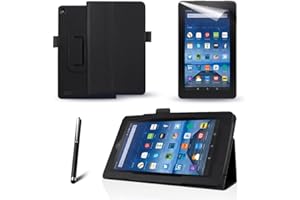 MOFRED® New Amazon (Kindle) Fire 7" Black Case - Slim Fit Folio Premium Leather Standing Case for the Amazon Fire 7 inch Display Tablet (5th Generation)