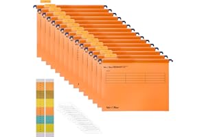 MerryNine - 15 cartelle sospese, in polipropilene, con linguette e inserti per schede, per scuola, casa, lavoro, ufficio, organizzazione (arancione, A4)