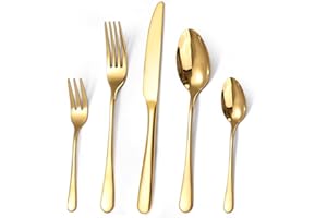 TARGZIER Targizer Besteck Set 6 Personen, 30 teilig Edelstahl Gold Besteck Set Glänzendes Essbesteck Set mit Messer Gabel Löffel, Hochwertiges Edelstahlbesteck, Spülmaschinenfest.
