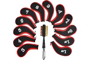 "N/A" Nike, Callaway, Taylormade, Titleist 13 Pcs Golf Head Cover with Club Brush, Number Print Iron Covers with Long Zipper Neck, Wedge Headcovers