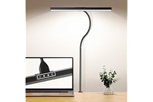 Lampe de Bureau LED Puissante, Bravzurg 12W Lampes Bureau dimmable à Pince, Lumiere avec chargeur et fonction minuterie, Angle et hauteur réglables, 5 Luminosité, pour eclairage les gamer,bureau,ecran