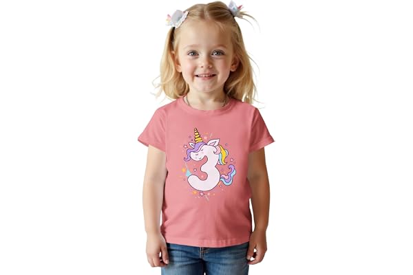 Enhörning födelsedag t-shirt för flickor 2–7 år söt enhörning skrivare t-shirt sommar kortärmad skjorta bomull rund hals blus