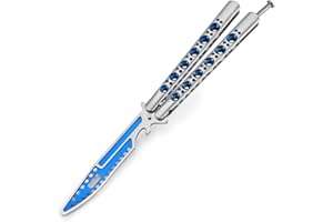 MARCOLO Practice Butterfly Trainer Full Stainless Steel Dull Balisong Trainer Unsharpened Butterfly Trainer Comb for CS GO Training with Hexagon Wrench Bottle Opener Blue
