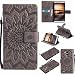 Produktbild Huawei Ascend Mate 7 Hülle, Dfly Qualität PU Leder Mandala Blume prägung Muster Flip Hülle Bookstyle Stand Slot Schutzhülle Tasche Wallet Case für Huawei Ascend Mate 7, Grau