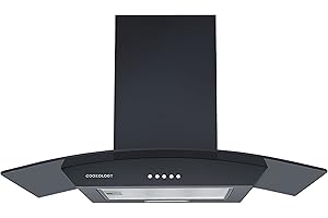 Cookology Curved Glass Chimney Cooker Hood, Energy A Rated Wall Mounted Extractor Fan, LED lighting, Adjustable Height (Black, 70cm)