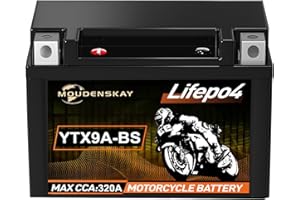 ‎MOUDENSKAY MOUDENSKAY Lithium Motorrad Batterie 12V Lithium Powersports Batterie mit BMS(YTX9A-BS 320A 12.8V 4Ah) LiFePO4 Motorrad Starterbatterien für Motorräder, ATV, UTV, Wasserfahrzeuge, etc