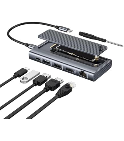 Mac Mini Dock, Çift SSD Muhafazalı USB C Hub - M.2 NVMe/SATA SSD
