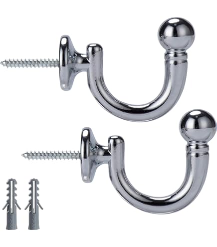 Brateuanoii 2 Stuks Gordijnhouders Haken van Metaal, Metalen Gordijnhaak met Schroef, Gordijnhouder Haak Holdbacks, Geschikt voor Gordijnen, Badkamers, Kledingjassen, Paraplu's