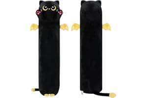 Mewaii 20in Long Cat Plush Pillows Stuffed Animals Squishy Pillows - Cute Plushie Moon Eyes Cat Sleeping Hugging Pillow Toys for Kids(Black)