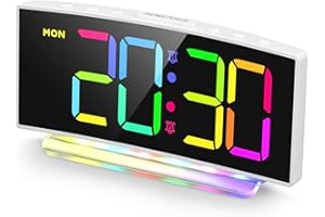 ‎HERMIC HERMIC Alarm Clock, Digital LED Alarm Clock with 7 Colours RGB Night Light, Mains Operated Digital Alarm Clock with 8 Colours Digital Display, 2 Alarms, Snooze, 12/24 Hours, Adjustable Volume and