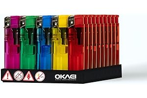 ‎OKAEI OKAEI Elektronische Einweg Feuerzeuge 50 Stück, Elektronische Piezo, Zündung, Einstellbare Flamme, Elektronik Feuerzeug, Nachfüllbar,