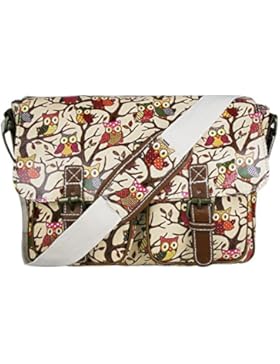 Miss Lulu Damen-Schultertasche, Messenger Bag, Retro-Stil, Eulen, Bäume, Schmetterling, Wachstuch
