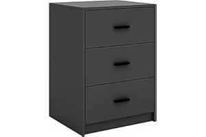 URBNLIVING 3 Drawer Wooden Bedroom Bedside Cabinet (Black Carcass + Black Drawers)