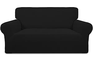 Greatime Loveseat Slipcover 1-Piece Couch Sofa Cover Furniture Protector Soft with Elastic Bottom for Kids. Spandex Jacquard Fabric Small Checks(loveseat,Black)