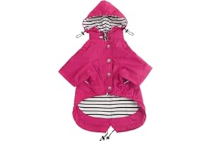 Pethiy- Elegante Chubasquero para Perro,Impermeable Abrigo con Botones Reflectantes y Bolsillos, Resistente a la Lluvia/al Agua,con Capucha extraíble, para pequeños y medianos Perros-Rosa-M