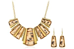 FDEETY Boucles d'oreilles et Collier Léopard pour Femme - 2 Paires Collier Boucles D'oreilles cou Réglable Boho Accessoires pour Filles