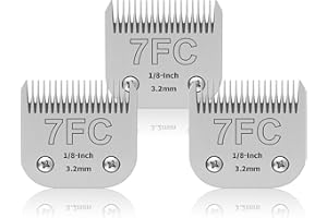 YAZIYIR Lot de 3 lames en acier inoxydable 7FC pour toilettage de chien, compatibles avec Andis, Oster A5, Heiniger/Moser Max 50/Wahl, taille 7FC, lame de 1/8 pouces, longueur de coupe 3,2 mm
