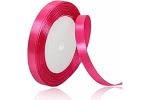 ALOHOVME Hot Pink Ribbon 10mm, 23 Meters Satin Fabric Present Ribbon for Crafting, Gift Wrapping, Balloons, Floral Bouquet, Cake Decoration, Hair Bows, Sewing, Baby Shower and Wedding Party
