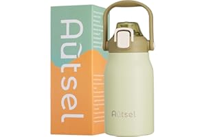 Autsel 1 litro Botella Agua Acero Inoxidable Botella Termica con Pajita Deportiva Termo sin BPA con Doble Aislamiento