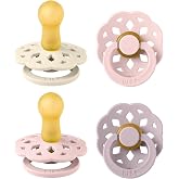 BIBS Boheme Pacifiers 4 Pack | BPA-Free | Round Teat | Natural Latex | Made in Denmark | 6-18 Months (Pack of 4) | Blossom Mi