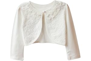 Tidecc Little Girls' Long Sleeve Lace Bolero Cardigan Shrug Button Closure Bolero Jacket Shrug Short Cardigan Dress Cover ups for 2-9 Years