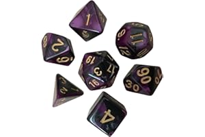 KT TECH Kittro 7 Sided Polyhedral Dice, 7 Pieces Table Games Dice for Dragons and Dungeons MTG RPG DND D4 D6 D8 2*D10 D12 D20, free Dice pouch (Purple mixed Black)