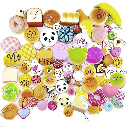 Gosear 12 Pcs Kawaii Mini Matschig Weich Simuliert Food Panda Brot Kuchen Brötchen Anhänger Schlüsselanhänger Schlüsselanhänger Handy Kette Riemen Ornamente Zubehör Random-Stil