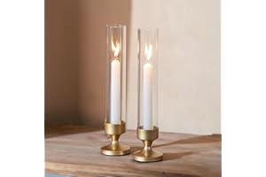 NUPTIO Huracán de Cristal Titular de la Vela: Portavelas de Oro Alto Candelabro Candelabro Cilindro de Vidrio - Set de 2 Centros de Mesa para Bodas Chimenea Decoración de Mesas de Comedor