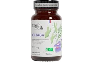 FRENCH MUSH Chaga Bio Gélules 8000 mg - Super Aliment Antioxydant - 56 Gélules Vegan - Chaga Mushroom Complex Riche en Vitamines B, D et K - Champignon Adaptogene -Testé en Laboratoire