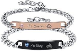 GAMTIC Bracciali Coppia Fidanzati - Lui e Lei Bracciale Acciaio con Pacco Regalo e Incisione Citazioni d'amore per Fidanzati Fidanzata Famiglia Amici Partner Amante San Valentino