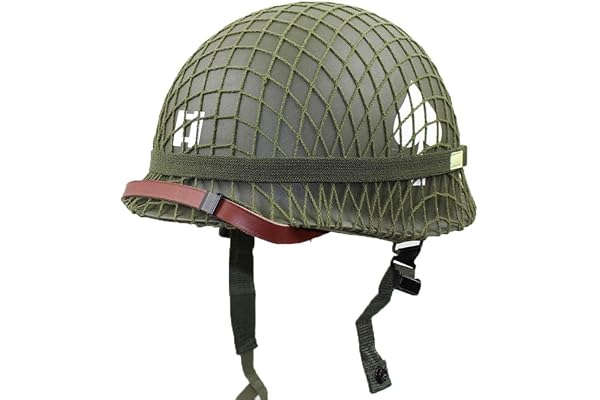 MJZYP Casque tactique en acier pour airsoft Paintball - Équipement militaire - Avec filet de protection - Vert - Seconde Guerre mondiale