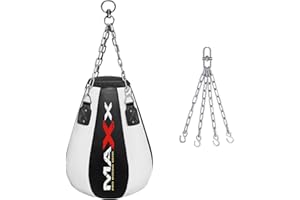 MAXX PRO BOXING GEAR Maxx Pro Pear-Shaped Punch Bag, Black/White, with Wall Bracket or Hook & Chain