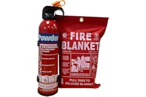 FIRESHIELD Small Home Fire Safety Pack, Small 600g Aerosol Dry Powder Fire Extinguisher & 1m x 1m Soft Case Fire Blanket (600g Fire Extinguisher)