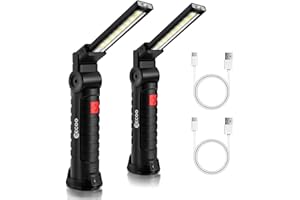 EECOO LED Inspection Lamps Rechargeable COB Work Lights with 5 Light Modes, Magnetic Torch 360° Rotatable Portable Workshop Lamps with Hook & Magnetic Base for Camping Car Repair Emergency Household (2 PCS)