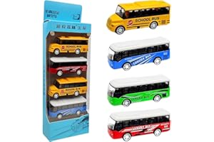 simyron Bus Public 4PCS Alliage Bus Modèle Jouet Miniatures Bus Bus Pull-Back Motor Coach Modèle de Voiture Petite Voiture Enfants Jouet Cadeaux pour Les Enfants