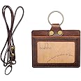 Badge Holder: Boshiho Cowhide Leather ID Badge Card Holder with 19" Neck Lanyard, Horizontal Style (Dark Brown)